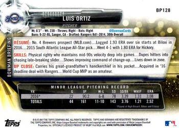 2017 Bowman - Prospects #BP128 Luis Ortiz Back