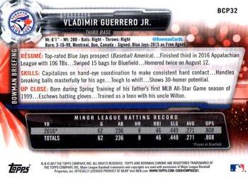 2017 Bowman - Chrome Prospects #BCP32 Vladimir Guerrero Jr. Back