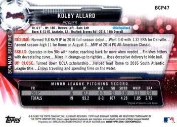 2017 Bowman - Chrome Prospects #BCP47 Kolby Allard Back