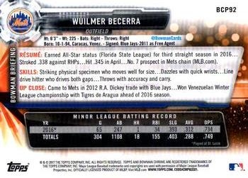 2017 Bowman - Chrome Prospects #BCP92 Wuilmer Becerra Back