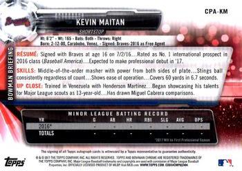 2017 Bowman - Chrome Prospect Autographs #CPA-KM Kevin Maitan Back