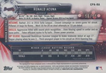 2017 Bowman - Chrome Prospect Autographs Green #CPA-RA Ronald Acuna Back