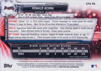 2017 Bowman - Chrome Prospect Autographs Red #CPA-RA Ronald Acuna Back