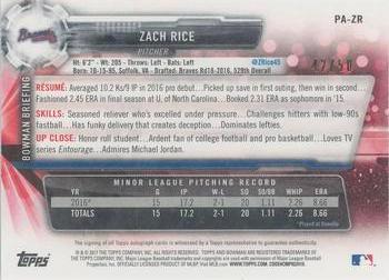 2017 Bowman - Paper Prospect Autographs Gold #PA-ZR Zach Rice Back