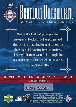 2001 Upper Deck Evolution #108 Brandon Duckworth Back