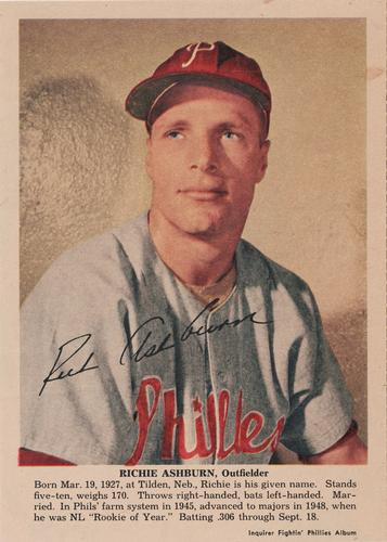 1950 Philadelphia Inquirer Philadelphia Phillies #NNO Richie Ashburn Front