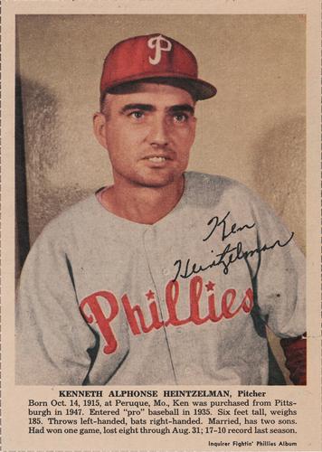 1950 Philadelphia Inquirer Philadelphia Phillies #NNO Kenneth Alphonse Heintzelman Front