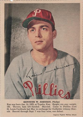 1950 Philadelphia Inquirer Philadelphia Phillies #NNO Kenneth W. Johnson Front