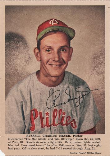 1950 Philadelphia Inquirer Philadelphia Phillies #NNO Russell Charles Meyer Front