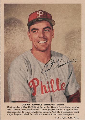 1950 Philadelphia Inquirer Philadelphia Phillies #NNO Curtis Thomas Simmons Front
