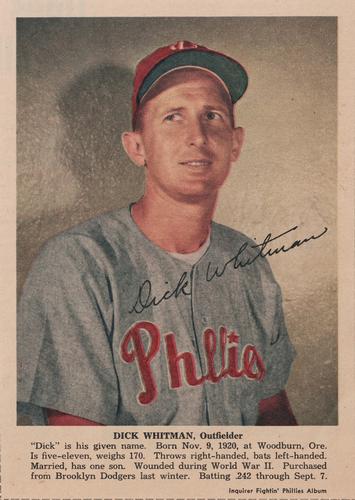 1950 Philadelphia Inquirer Philadelphia Phillies #NNO Dick Whitman Front