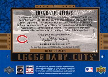 2003 SP Legendary Cuts - Autographs Blue #BL1 Bob Lemon Back