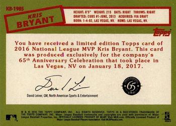 2016 Topps Transcendent Collection - Kris Bryant Topps History #KB-1985 Kris Bryant Back