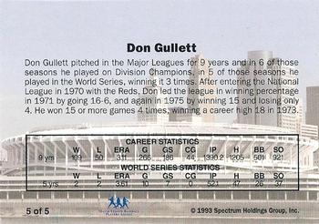 1993 Spectrum Diamond Club Reds Greats #5 Don Gullett Back
