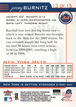 2002 Fleer Project Liberty New York Mets #13 Jeromy Burnitz Back