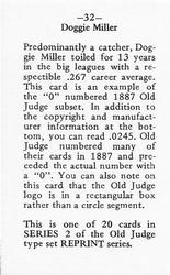 1986 Fritsch 1887-90 Old Judge (N172) (Reprint) #32 Doggie Miller Back