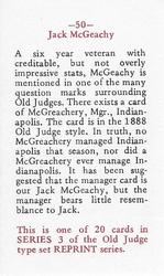 1986 Fritsch 1887-90 Old Judge (N172) (Reprint) #50 Jack McGeachy Back