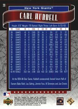 2003 SP Legendary Cuts - Blue #20 Carl Hubbell Back