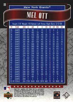 2003 SP Legendary Cuts - Blue #89 Mel Ott Back