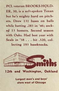 1947 Smith's Oakland Oaks #4 Brooks Holder Back