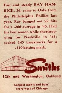 1947 Smith's Oakland Oaks #5 Ray Hamrick Back