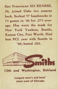 1947 Smith's Oakland Oaks #14 Ed Kearse Back