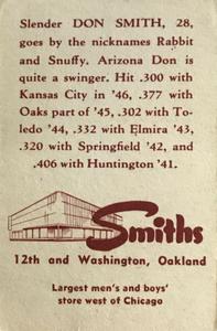 1947 Smith's Oakland Oaks #16 Donald Smith Back