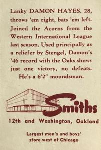 1947 Smith's Oakland Oaks #21 Damon Hayes Back