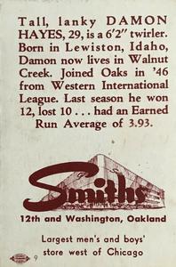 1948 Smith's Oakland Oaks #13 Damon Hayes Back