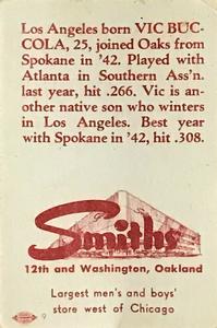 1948 Smith's Oakland Oaks #16 Vic Buccola Back