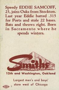 1948 Smith's Oakland Oaks #19 Eddie Samcoff Back