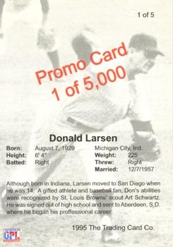 1995 Front Row Premium All-Time Greats Don Larsen #1 Don Larsen Back