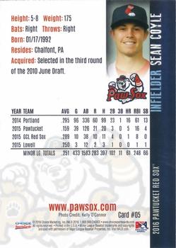 2016 Choice Pawtucket Red Sox #05 Sean Coyle Back