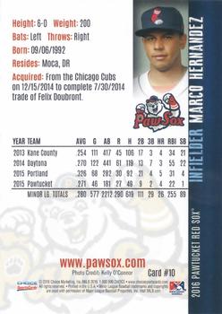 2016 Choice Pawtucket Red Sox #10 Marco Hernandez Back