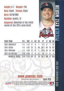 2016 Choice Pawtucket Red Sox #18 Kyle Martin Back