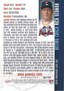 2016 Choice Pawtucket Red Sox #34 Rich Gedman Back