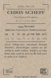 1995 Signature Rookies Old Judge - T-95 Series Authentic Signature Promos #28 Chris Sheff Back