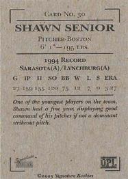1995 Signature Rookies Old Judge - T-95 Series Authentic Signature Promos #30 Shawn Senior Back