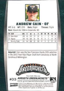 2015 Choice Augusta GreenJackets #03 Andrew Cain Back