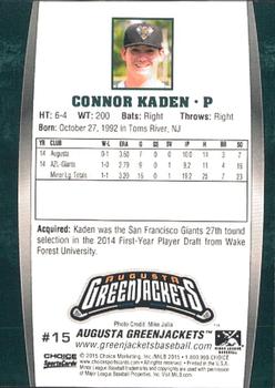 2015 Choice Augusta GreenJackets #15 Connor Kaden Back