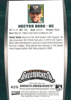 2015 Choice Augusta GreenJackets #29 Hector Borg Back