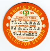 1986 7-Eleven Triple Stars Coins: East Region #VIII Steve Carlton / Nolan Ryan / Tom Seaver Back