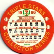 1986 7-Eleven Triple Stars Coins: East Region #XVI Jesse Barfield / Gary Carter / Fred Lynn Back