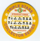 1986 7-Eleven Triple Stars Coins: Southeast Region #VIII Steve Carlton / Nolan Ryan / Tom Seaver Back