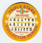 1986 7-Eleven Triple Stars Coins: Southeast Region #IX Vince Coleman / Glenn Davis / Oddibe McDowell Back