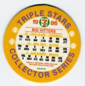 1986 7-Eleven Triple Stars Coins: Southeast Region #XIII Jack Clark / Jose Cruz / Bob Horner Back