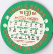 1986 7-Eleven Triple Stars Coins: West Region #II Wade Boggs / George Brett / Pete Rose Back