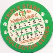 1986 7-Eleven Triple Stars Coins: West Region #IV Harold Baines / Pedro Guerrero / Dave Parker Back