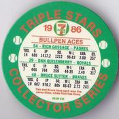 1986 7-Eleven Triple Stars Coins: West Region #VII Rich Gossage / Dan Quisenberry / Bruce Sutter Back
