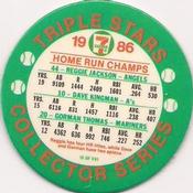 1986 7-Eleven Triple Stars Coins: West Region #IX Reggie Jackson / Dave Kingman / Gorman Thomas Back